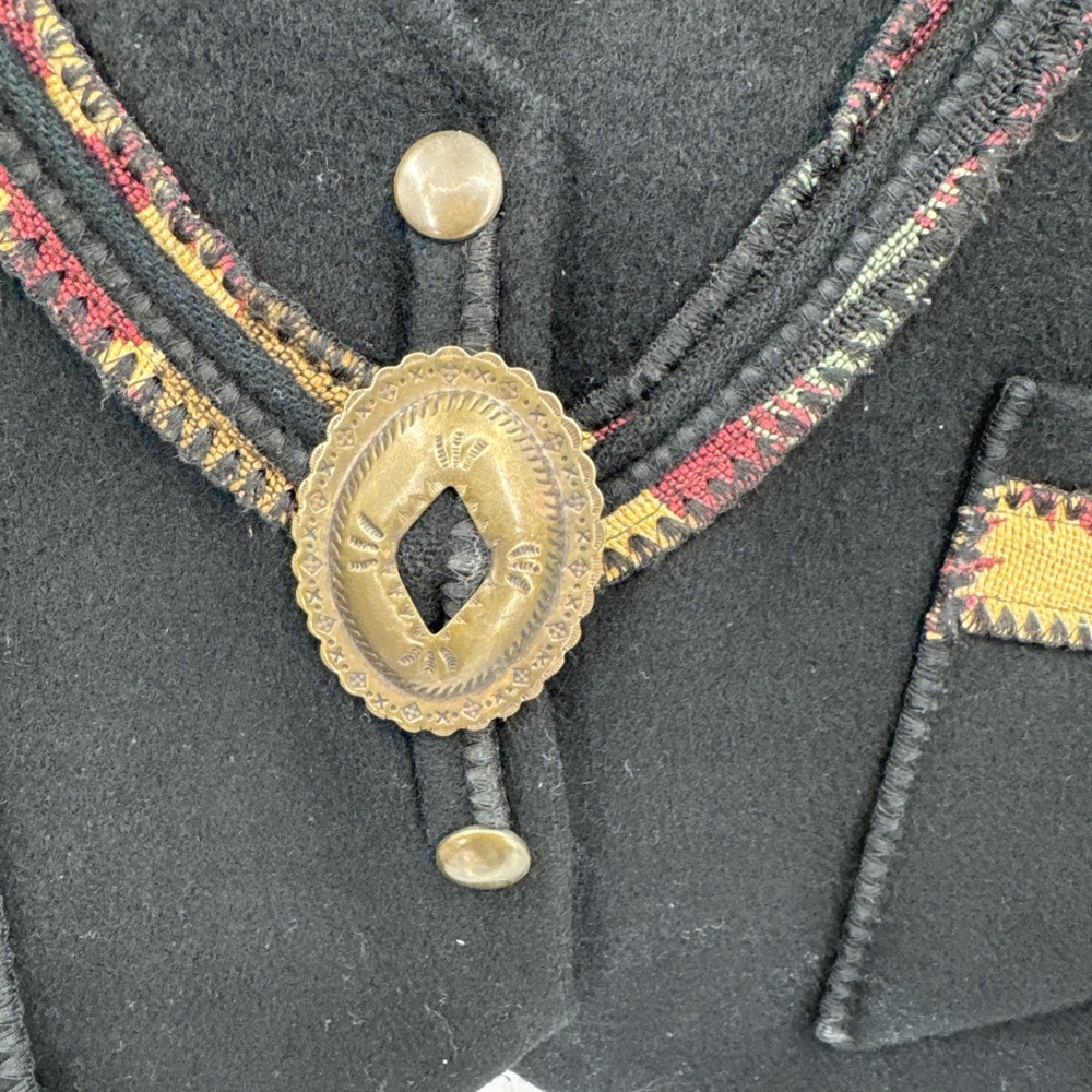 Coloratura Vest Womens M Black 100% Wool Southwestern Conchos Pockets USA - Picture 5 of 11